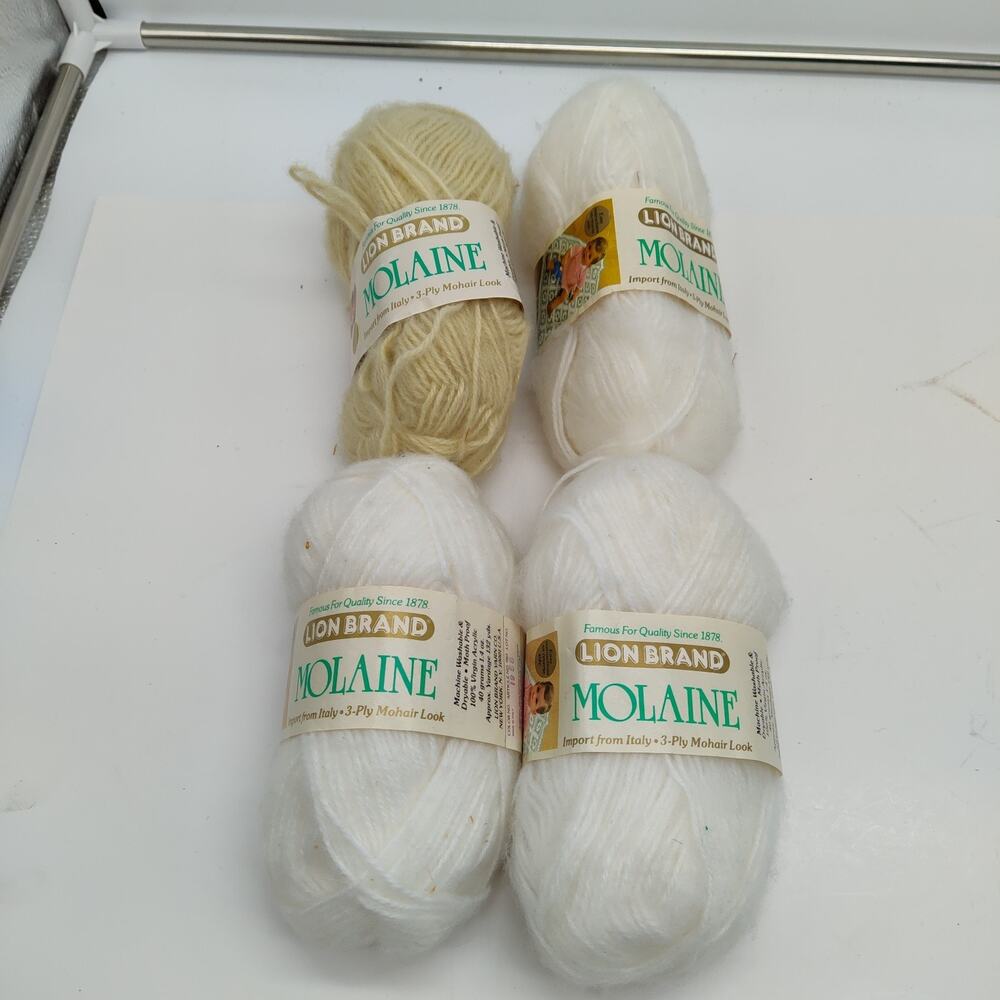4X Lion Brand Yarn Molaine White Egg Shell 3-ply Mohair Look Made in Italy